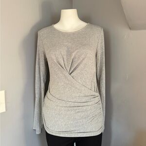 Ann Taylor Heather Gray Long Sleeve Twist-Detail Top